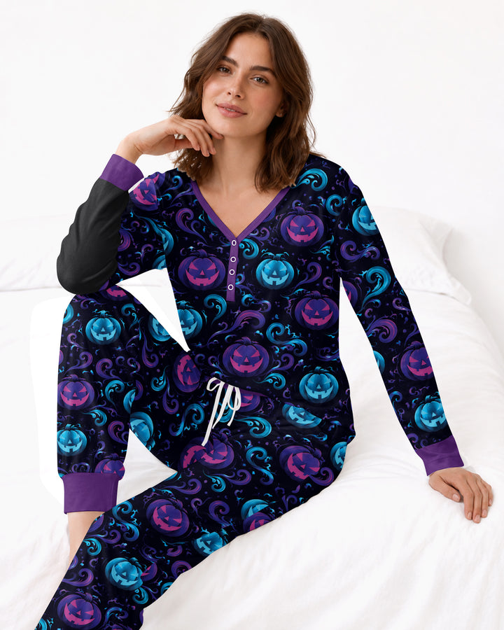 Neon Pumpkin Glow Bamboo Women Pajama Set