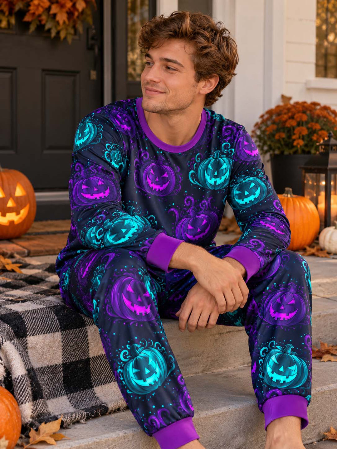 Neon Pumpkin Glow Bamboo Men's Pajama Set