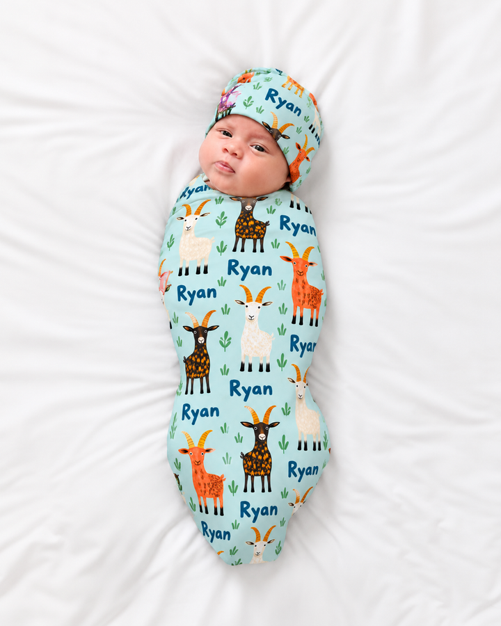 Colorful Goat Bamboo Swaddle Blanket