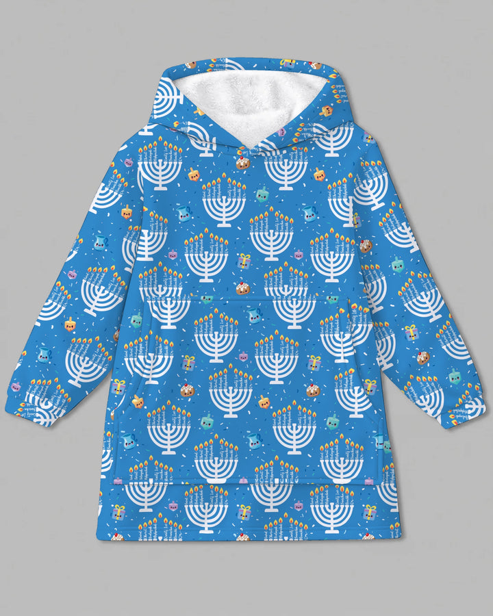 Custom Name Hannukkah Menorah Family Matching Bamboo Blanket Hoodie