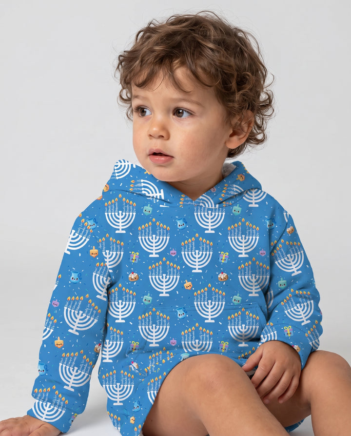 Custom Name Hannukkah Menorah Family Matching Bamboo Blanket Hoodie