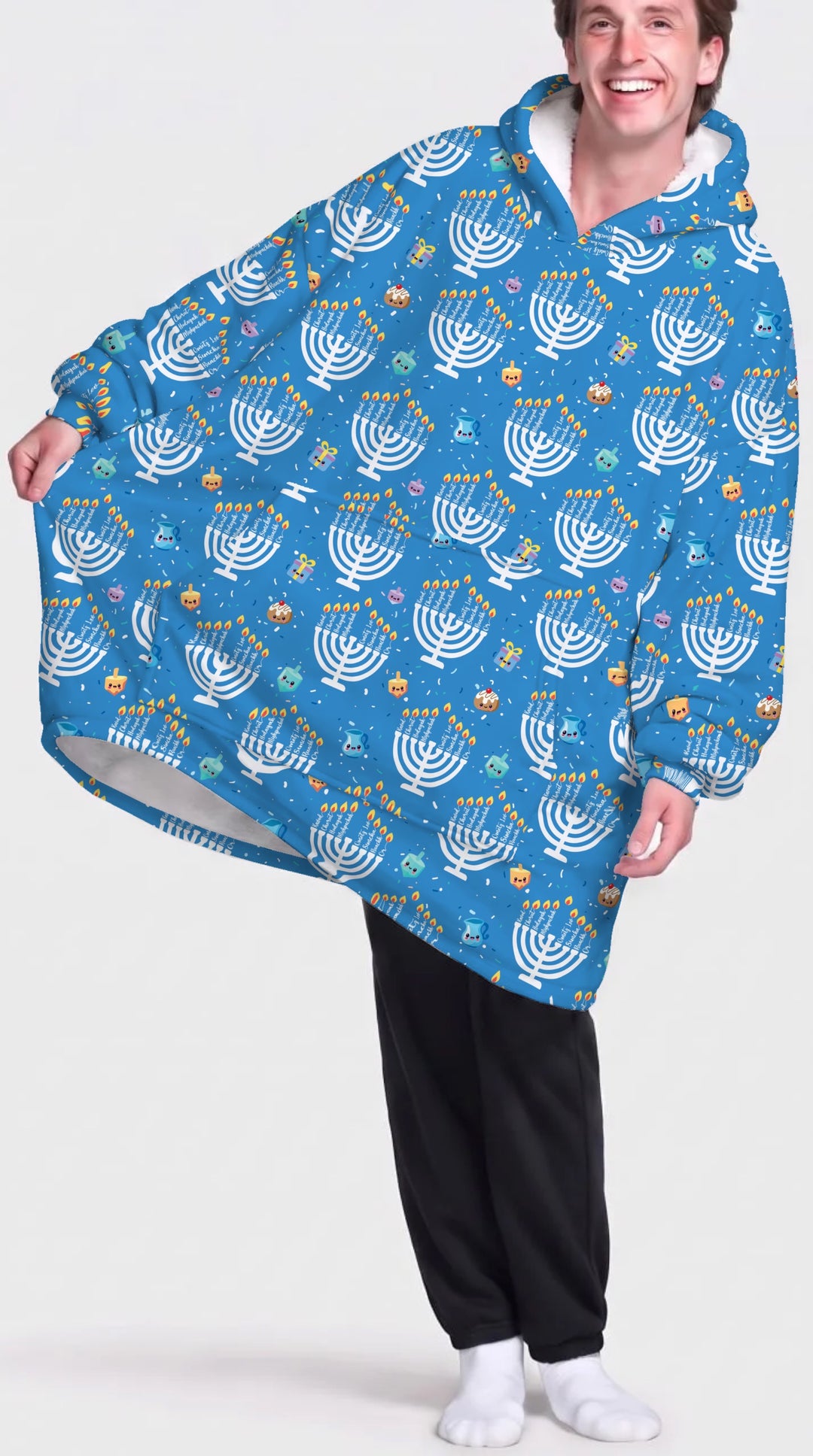Custom Name Hannukkah Menorah Family Matching Bamboo Blanket Hoodie
