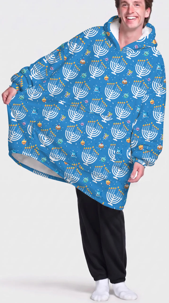 Custom Name Hannukkah Menorah Family Matching Bamboo Blanket Hoodie