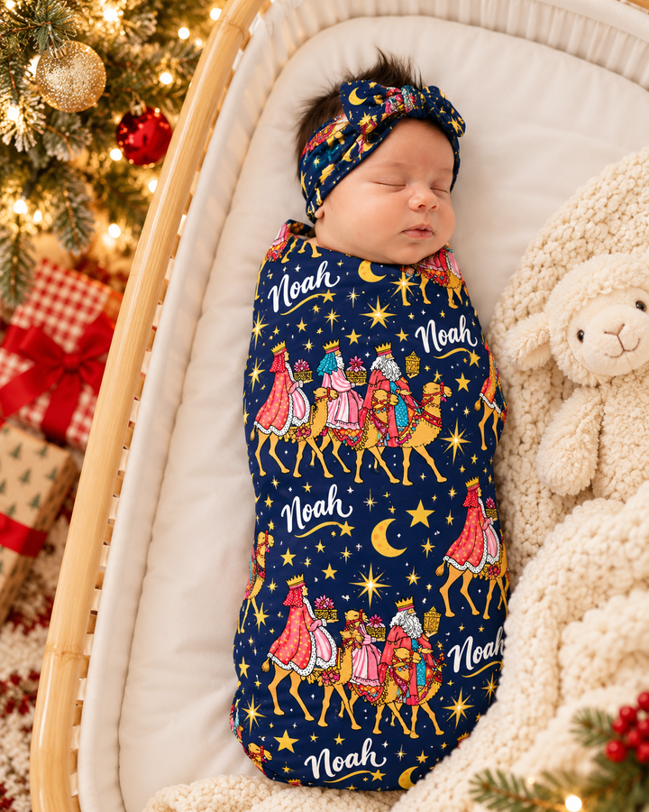 Custom Name Three Kings Bamboo Swaddle Blanket