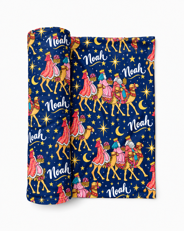 Custom Name Three Kings Bamboo Swaddle Blanket