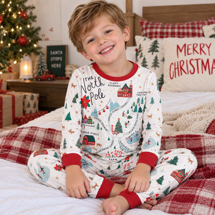 North Pole Christmas Village Map Bamboo Two Piece Long Sleeve Pajama Set