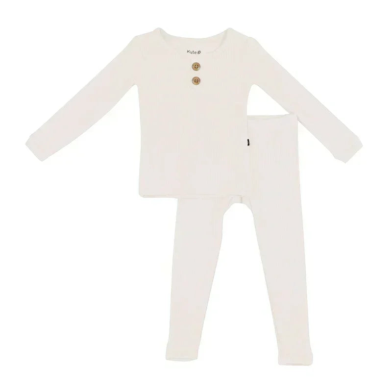 Oat Ribbed Bamboo Two Piece Long Sleeve Pajama Set