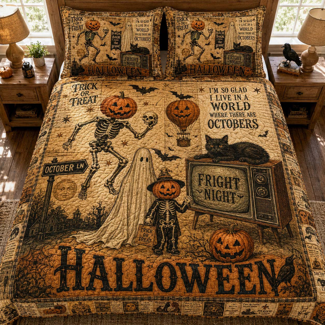 October Halloween Collage Bamboo Quilt Bedding Set