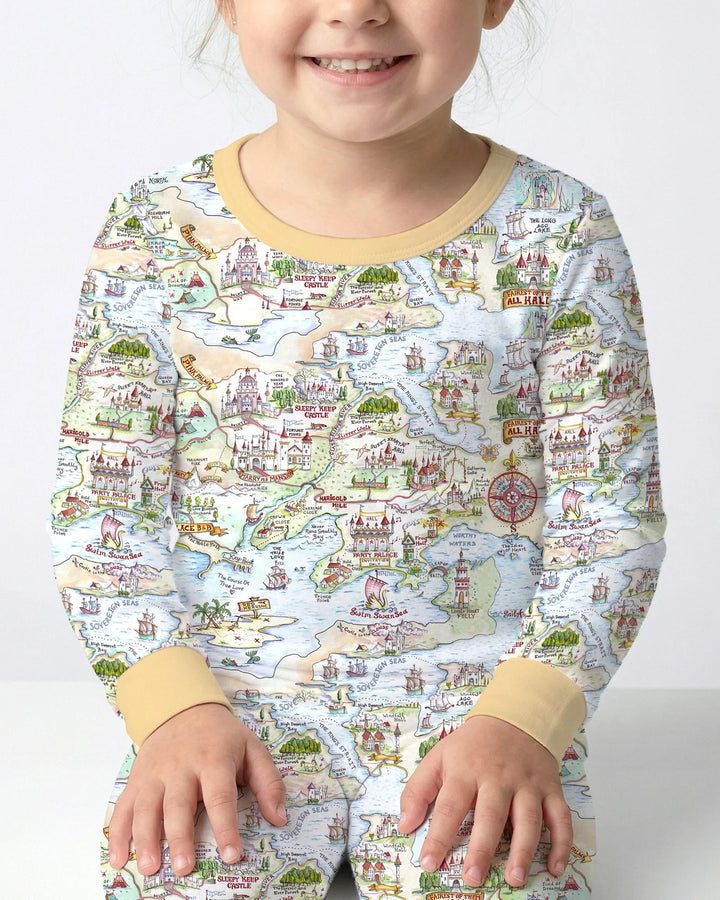 Once Upon A Map Mommy & Baby Matching Bamboo Two Piece Long Sleeve Pajama Set