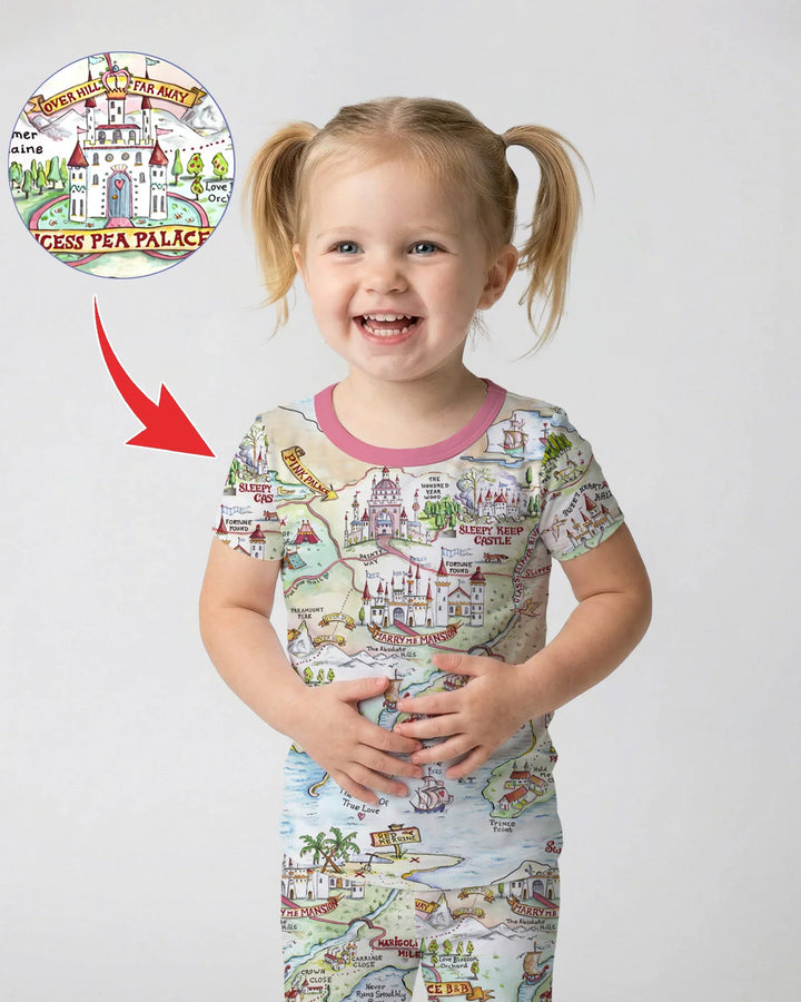 Once Upon A Map Mommy & Baby Matching Bamboo Two Piece Short Sleeve Pajama Set
