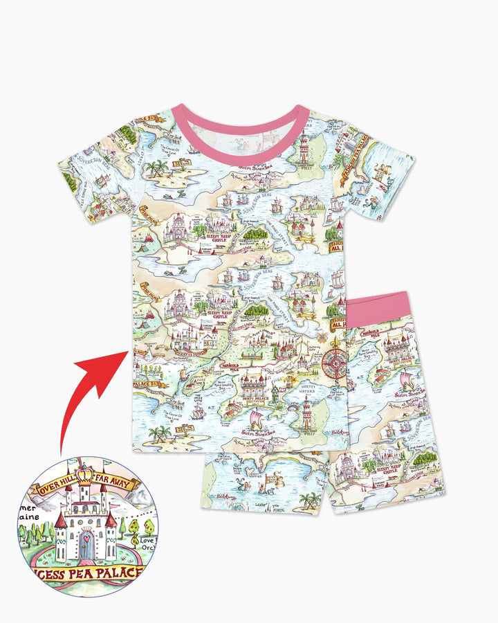 Once Upon A Map Mommy & Baby Matching Bamboo Two Piece Short Sleeve Shorts Pajama Set