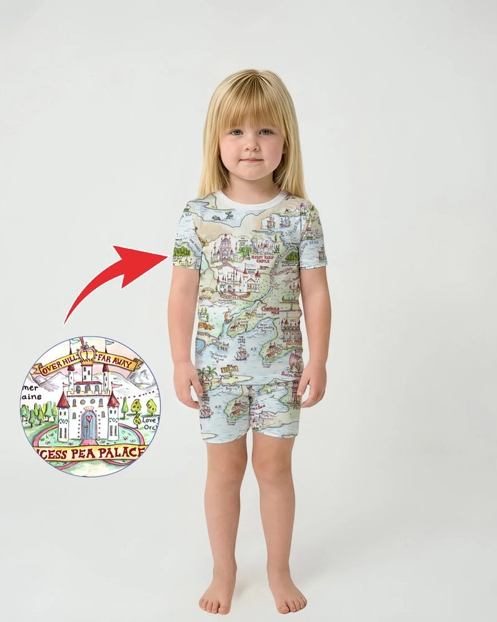 Once Upon A Map Mommy & Baby Matching Bamboo Two Piece Short Sleeve Shorts Pajama Set