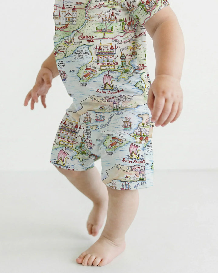 Once Upon A Map Mommy & Baby Matching Bamboo Two Piece Short Sleeve Shorts Pajama Set