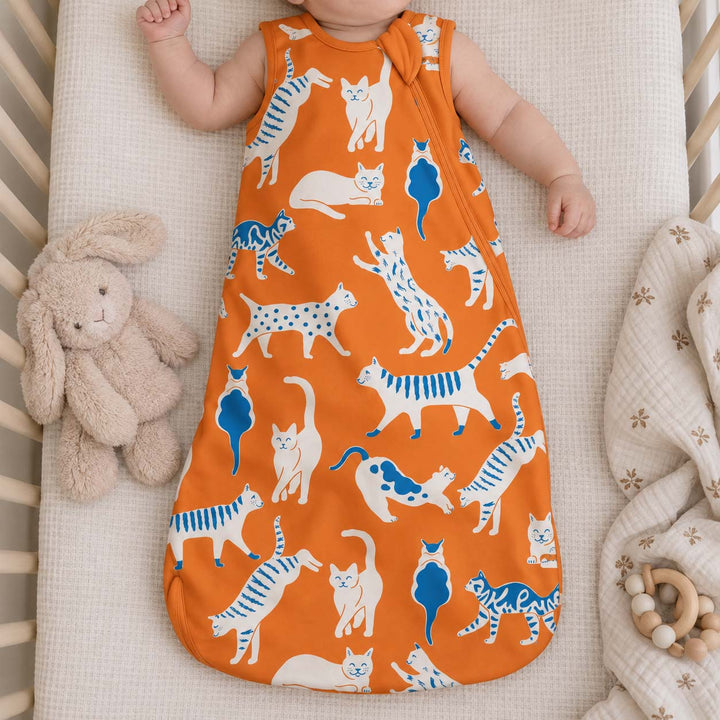 Orange Stretching Cats Bamboo Sleep Bag