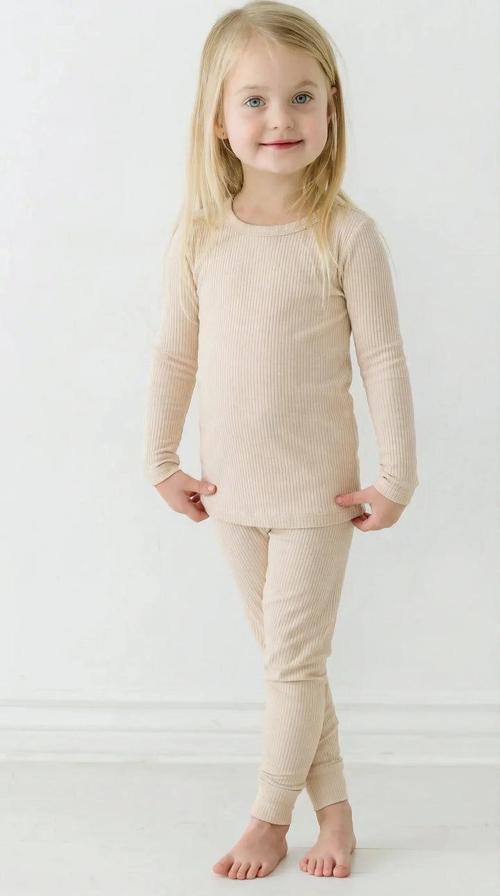 Bisque Ribbed Bamboo Two Piece Long Sleeve Pajama Set