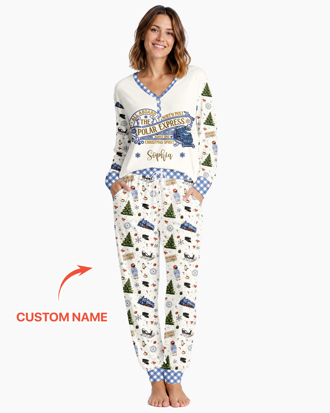 Custom Name North Pole Adventure Bamboo Women Pajama Set