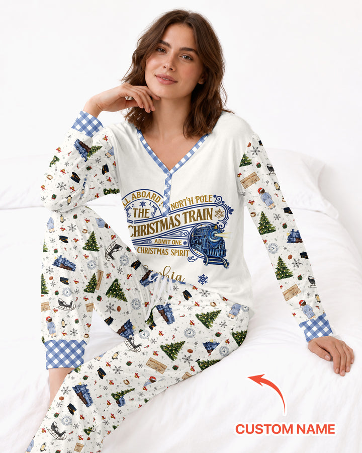 Custom Name North Pole Adventure Bamboo Women Pajama Set