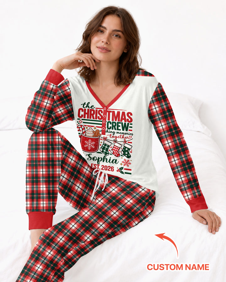 The Christmas Crew Custom Name Bamboo Women Pajama Set