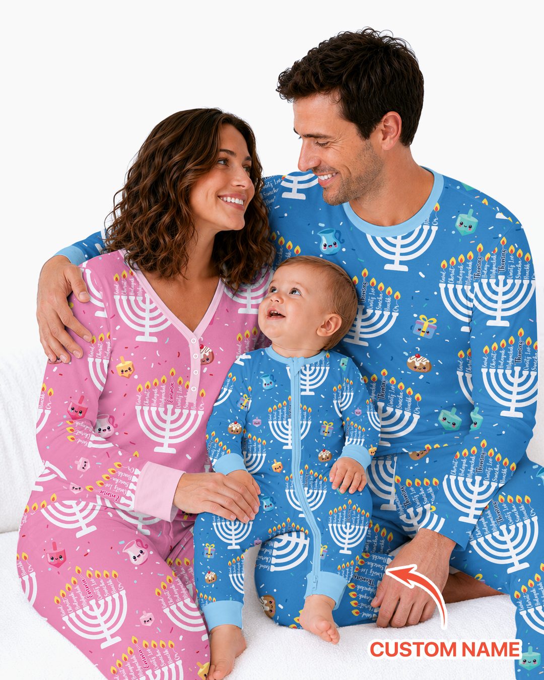 Custom Name Hannukkah Menorah Family Matching Bamboo Men's Pajama Set