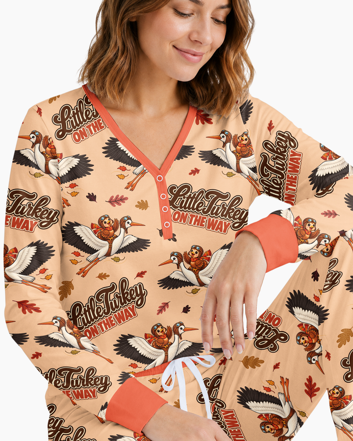 Little Turkey On The Way Family Matching Bamboo Women Pajama Set