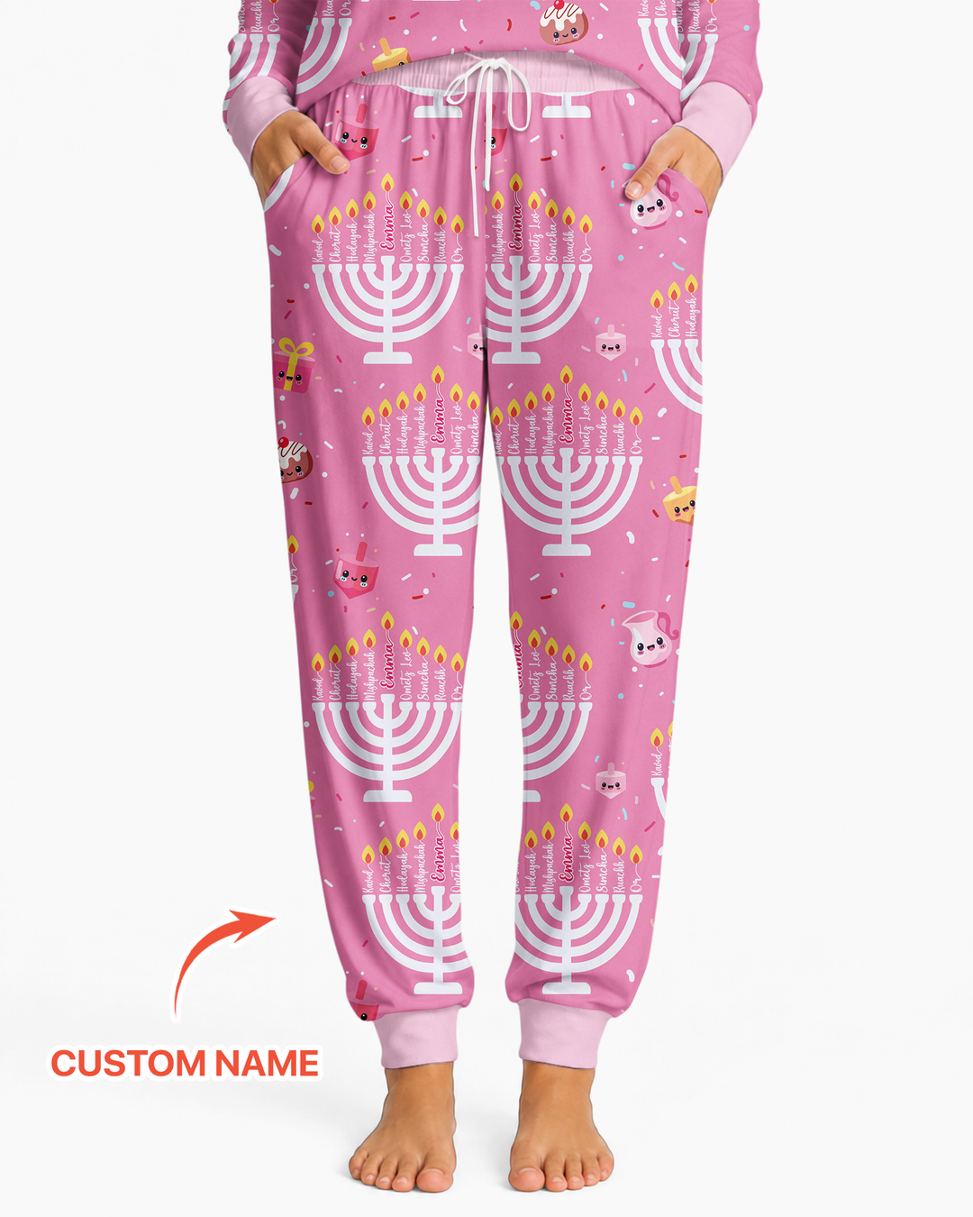 Custom Name Hannukkah Menorah Family Matching Bamboo Women Pajama Set