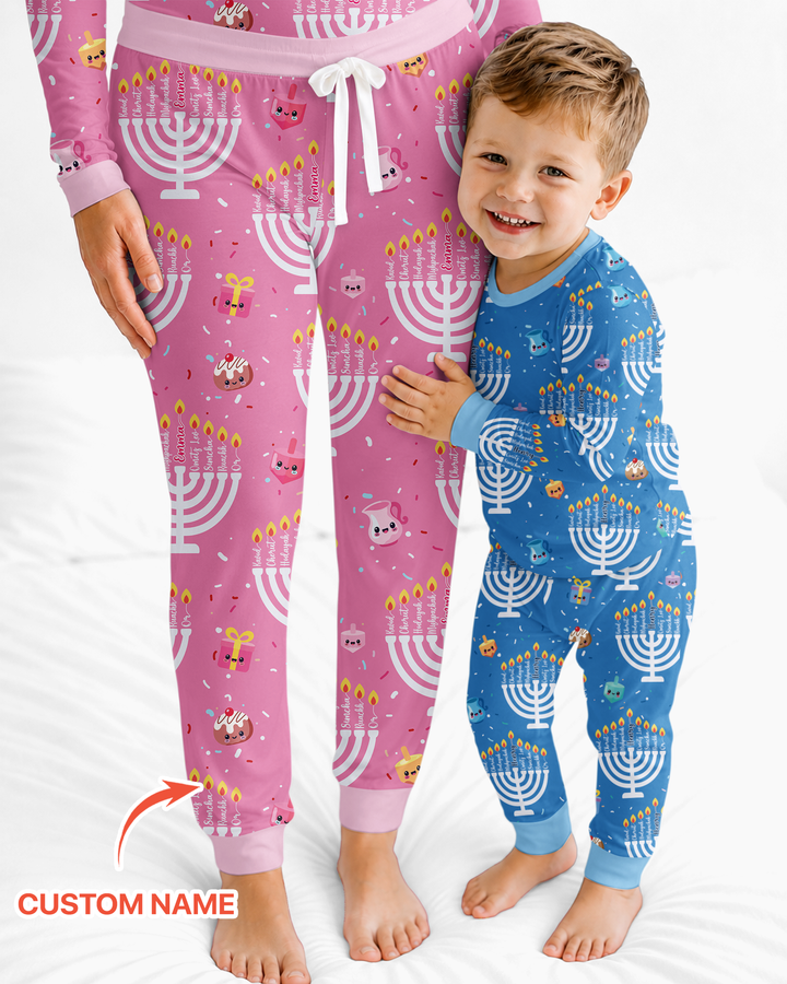 Custom Name Hannukkah Menorah Family Matching Bamboo Women Pajama Set