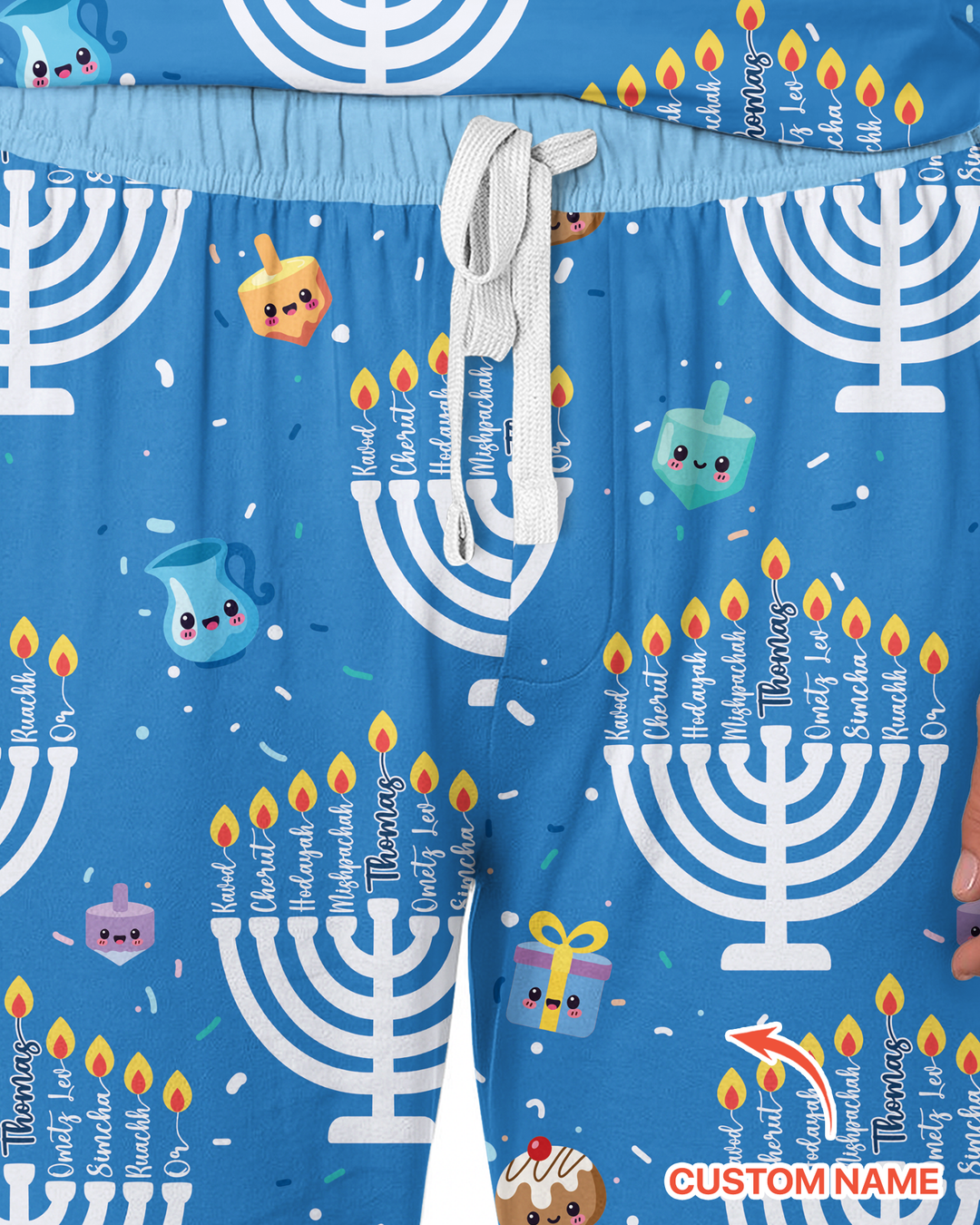 Custom Name Hannukkah Menorah Family Matching Bamboo Men's Pajama Set