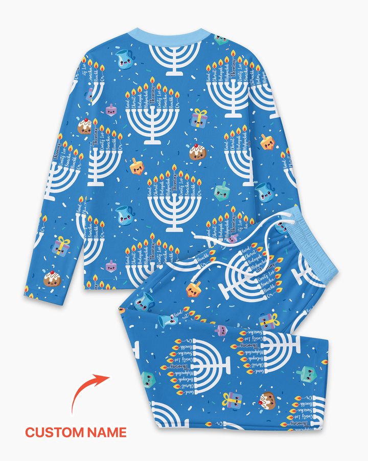 Custom Name Hannukkah Menorah Family Matching Bamboo Men's Pajama Set
