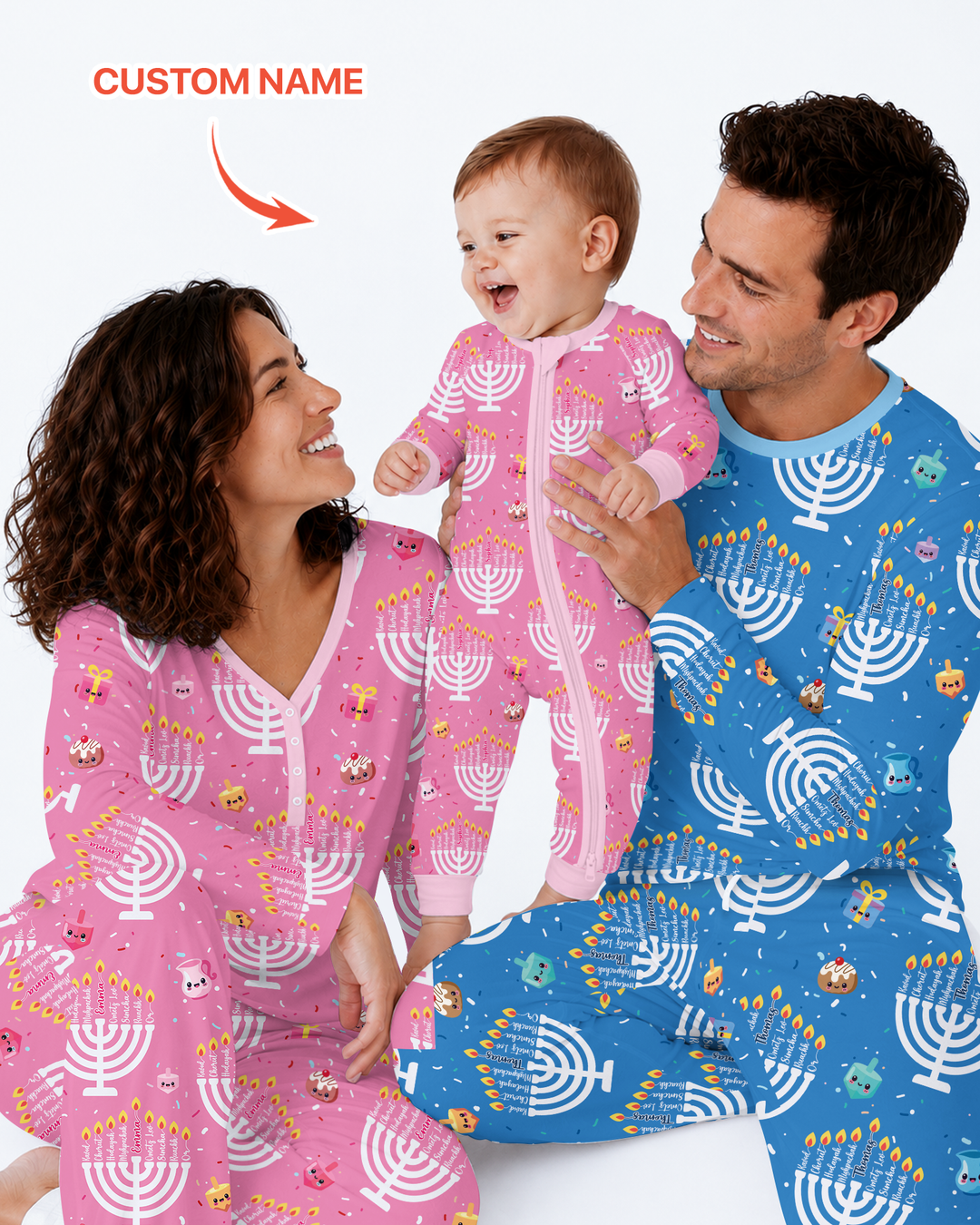 Custom Name Hannukkah Menorah Family Matching Bamboo Men's Pajama Set