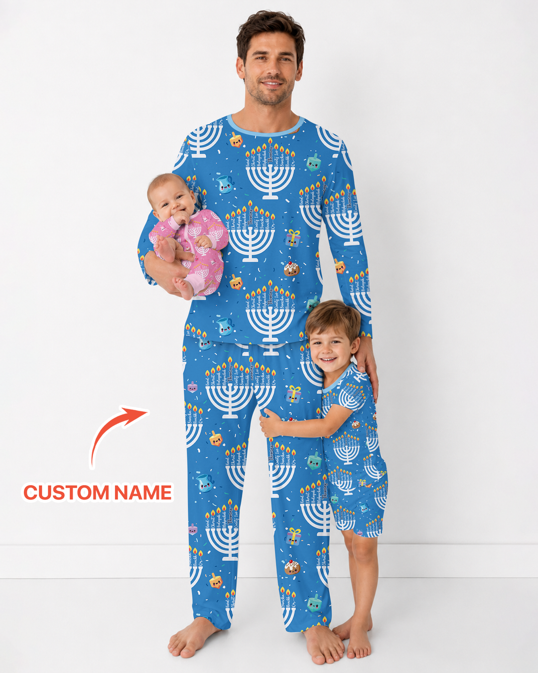 Custom Name Hannukkah Menorah Family Matching Bamboo Men's Pajama Set