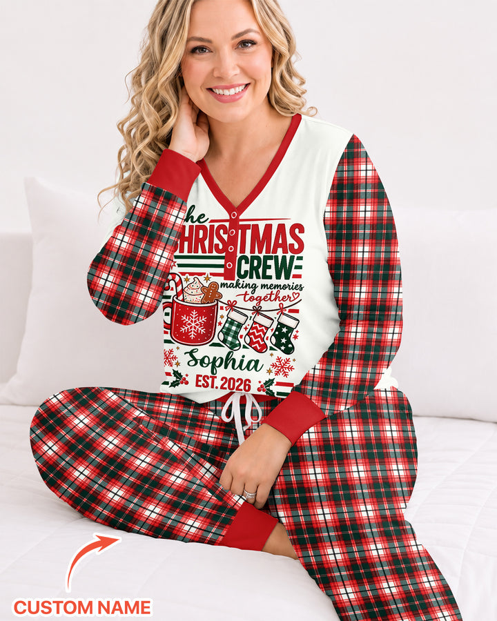 The Christmas Crew Custom Name Bamboo Women Pajama Set