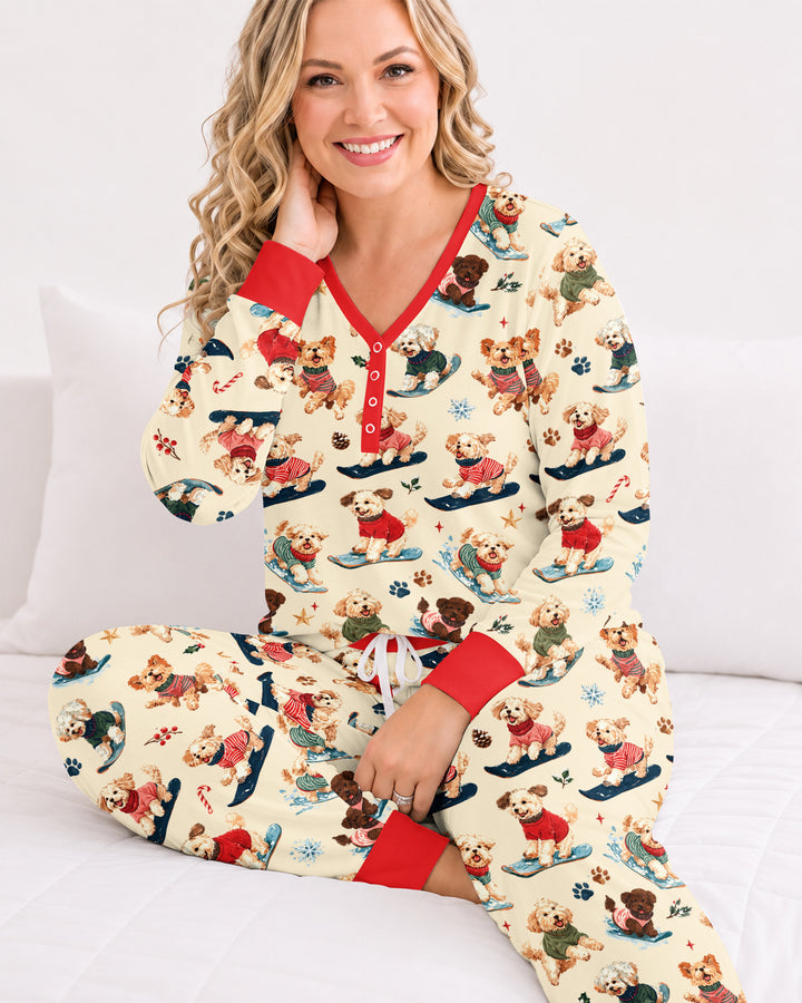 Snowboarding Dogs Bamboo Women Pajama Set