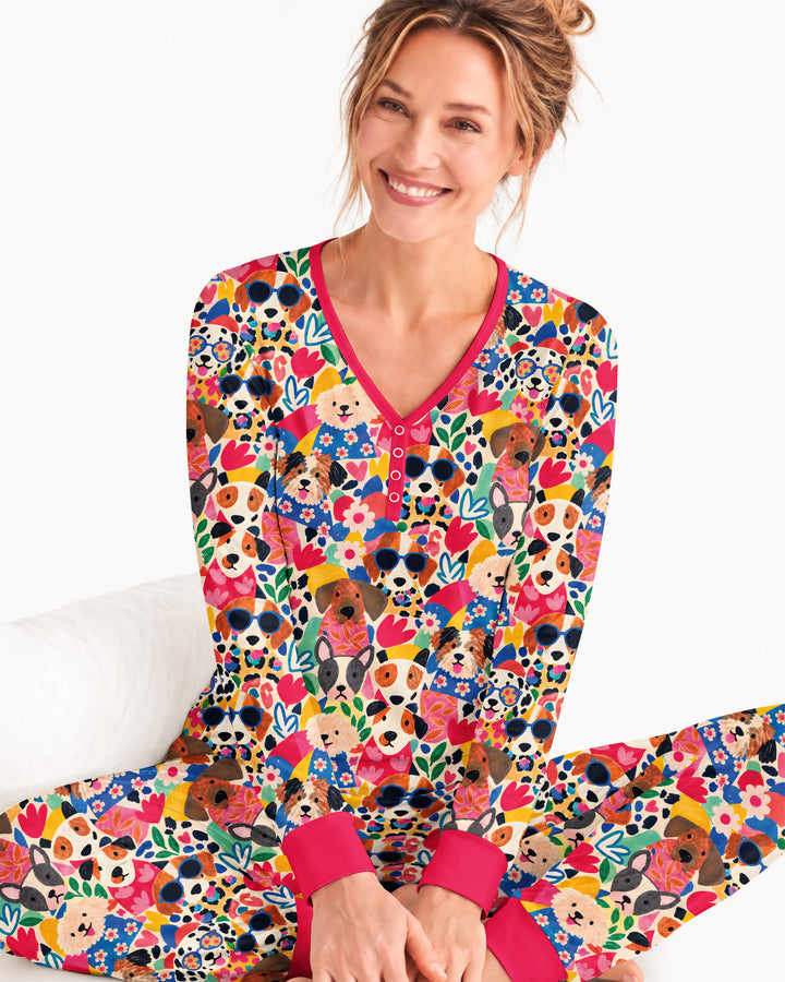 Dog Pattern Thick Bamboo Women Pajama Set