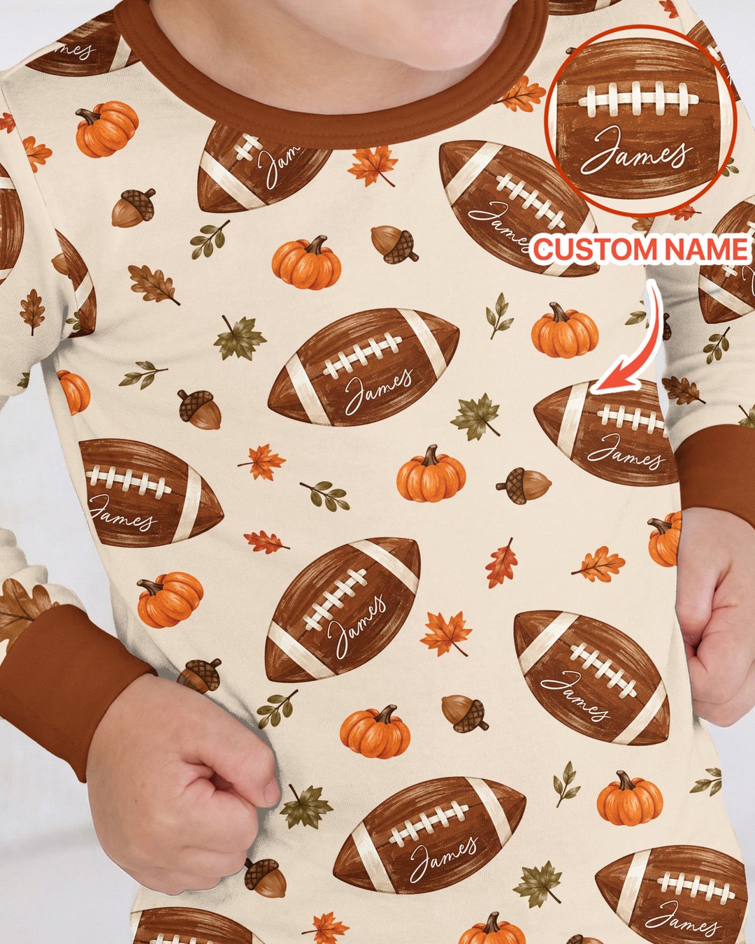 Custom Name Football Season Happy Fall Bamboo Two Piece Long Sleeve Pajama Set