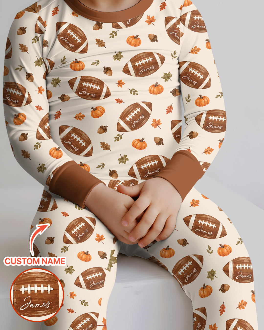 Custom Name Football Season Happy Fall Bamboo Two Piece Long Sleeve Pajama Set