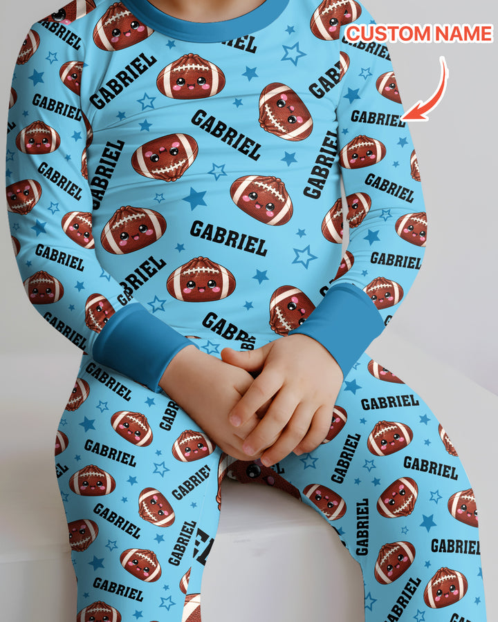 Personalized Sports Dumpling Custom Name Bamboo Two Piece Long Sleeve Pajama Set