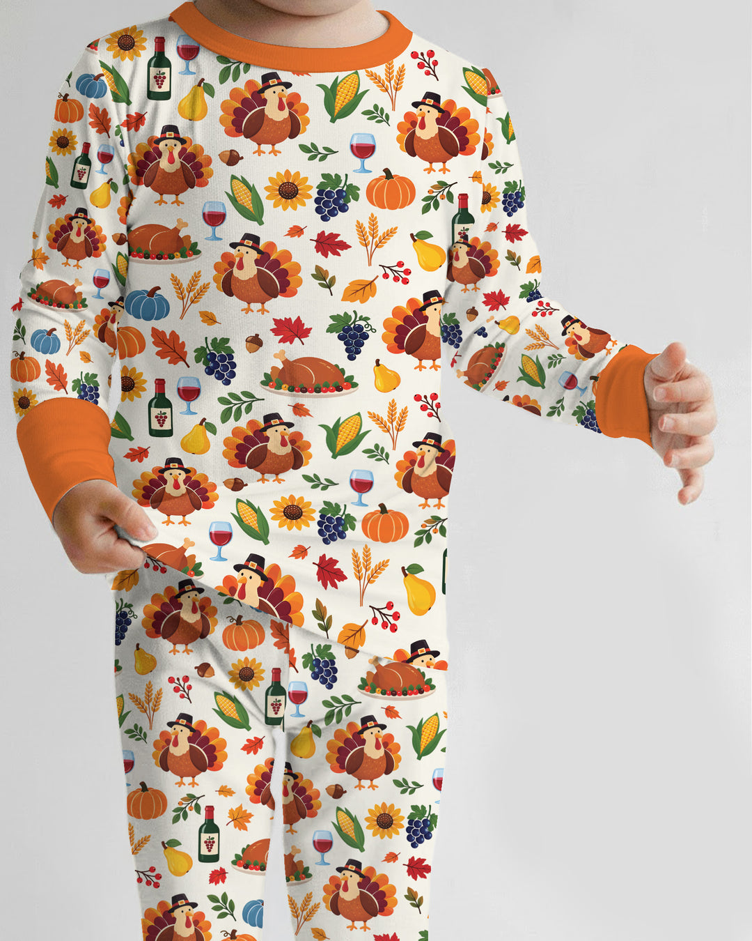 Thanksgiving Turkey Wine Harvest Bamboo Two Piece Long Sleeve Pajama Set