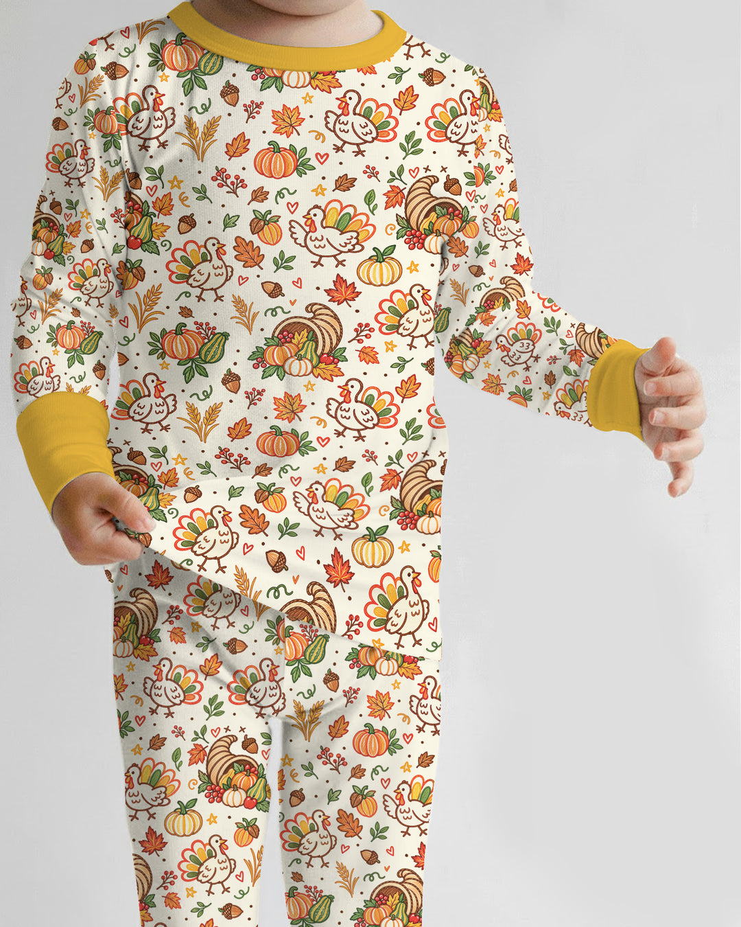 Thanksgiving Turkey Sketch Bamboo Two Piece Long Sleeve Pajama Set