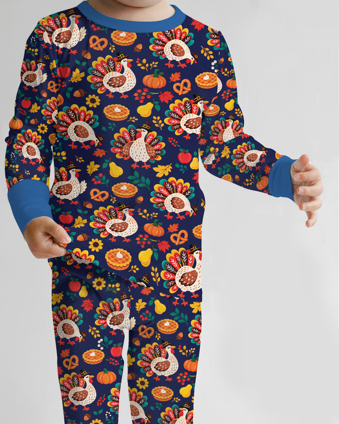 Festive Turkey Fall Harvest Bamboo Two Piece Long Sleeve Pajama Set