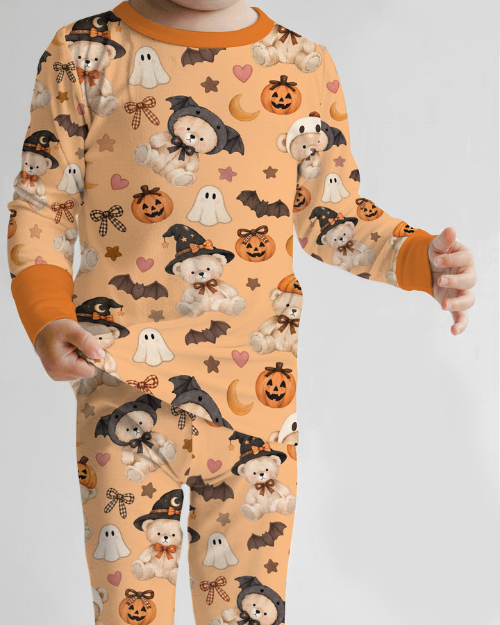 Cozy Coquette Teddy Bear Halloween Bamboo Two Piece Long Sleeve Pajama Set