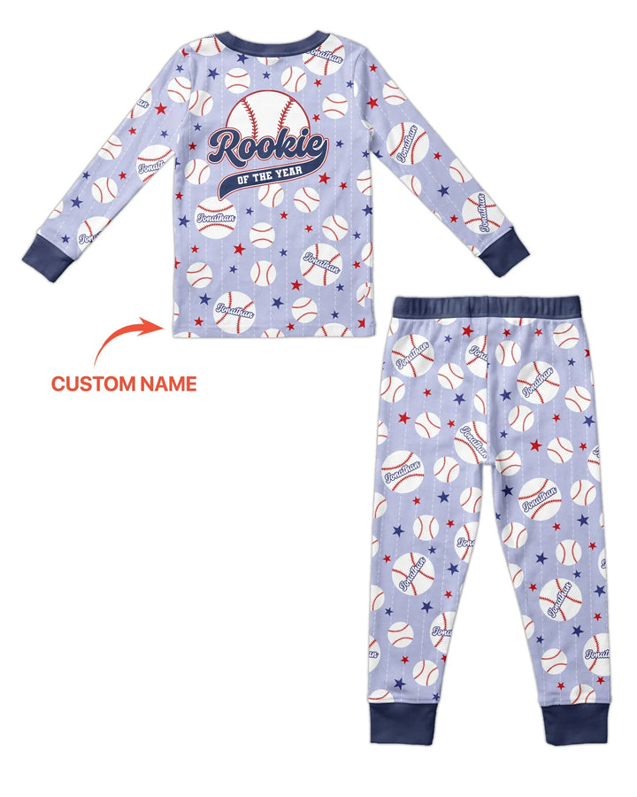 Custom Name Rookie of The Year Matching Bamboo Two Piece Long Sleeve Pajama Set