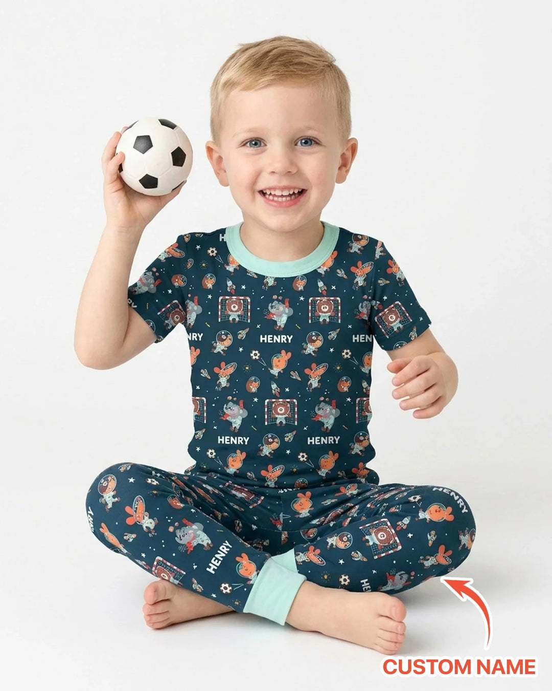 Space Soccer Bamboo Two Piece Short Sleeve Pajama Set