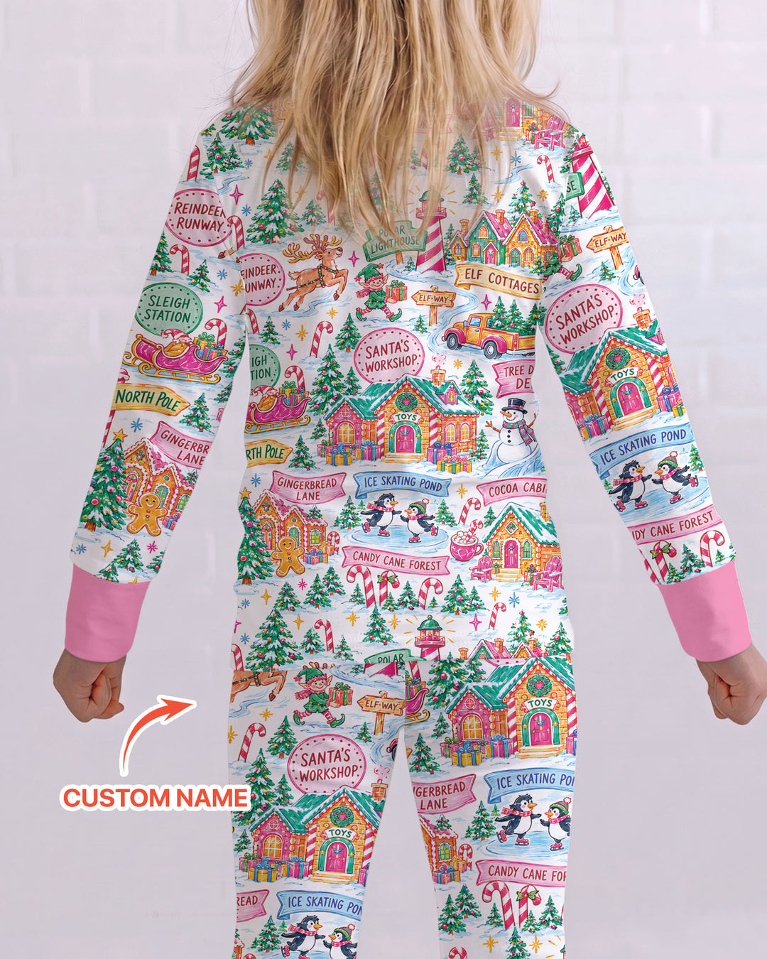 Welcome to North Pole Custom Name Bamboo Two Piece Long Sleeve Pajama Set