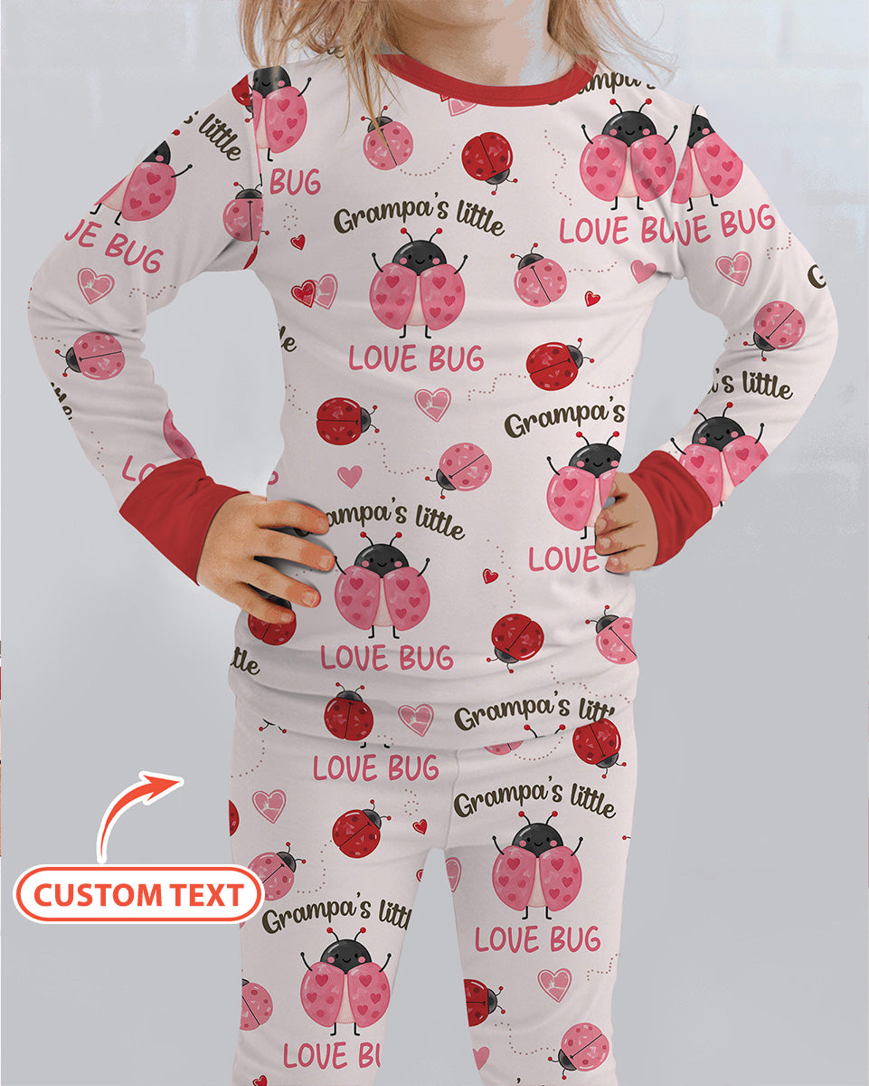 Personalized Grandma's Little Love Bug Bamboo Two Piece Long Sleeve Pajama Set