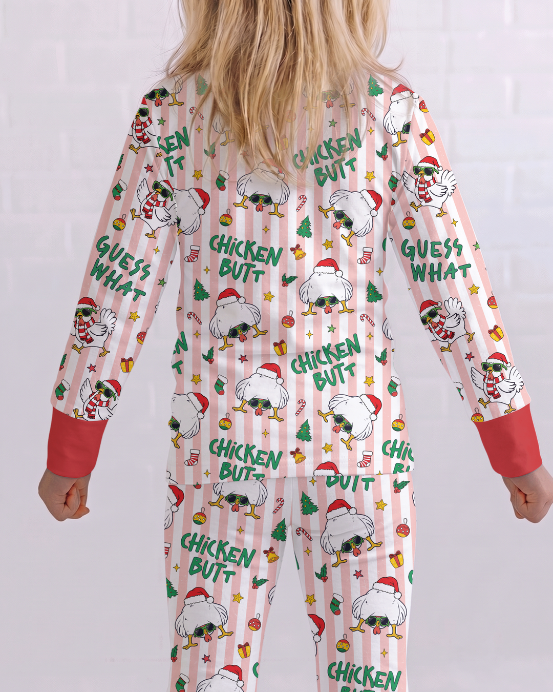 Guess What Chicken Butt Christmas Bamboo Two Piece Long Sleeve Pajama Set