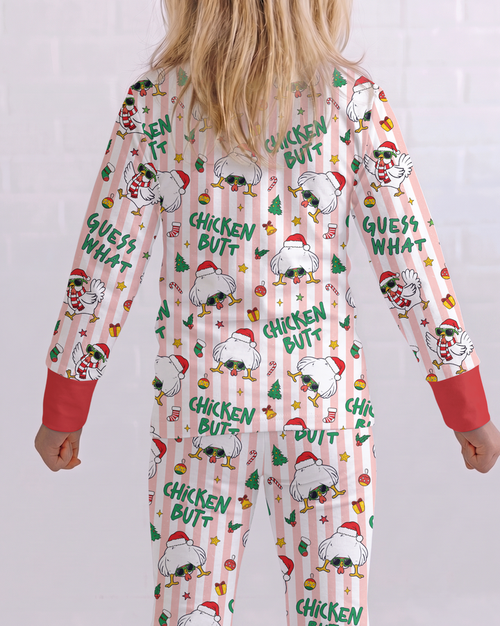 Guess What Chicken Butt Christmas Bamboo Two Piece Long Sleeve Pajama Set