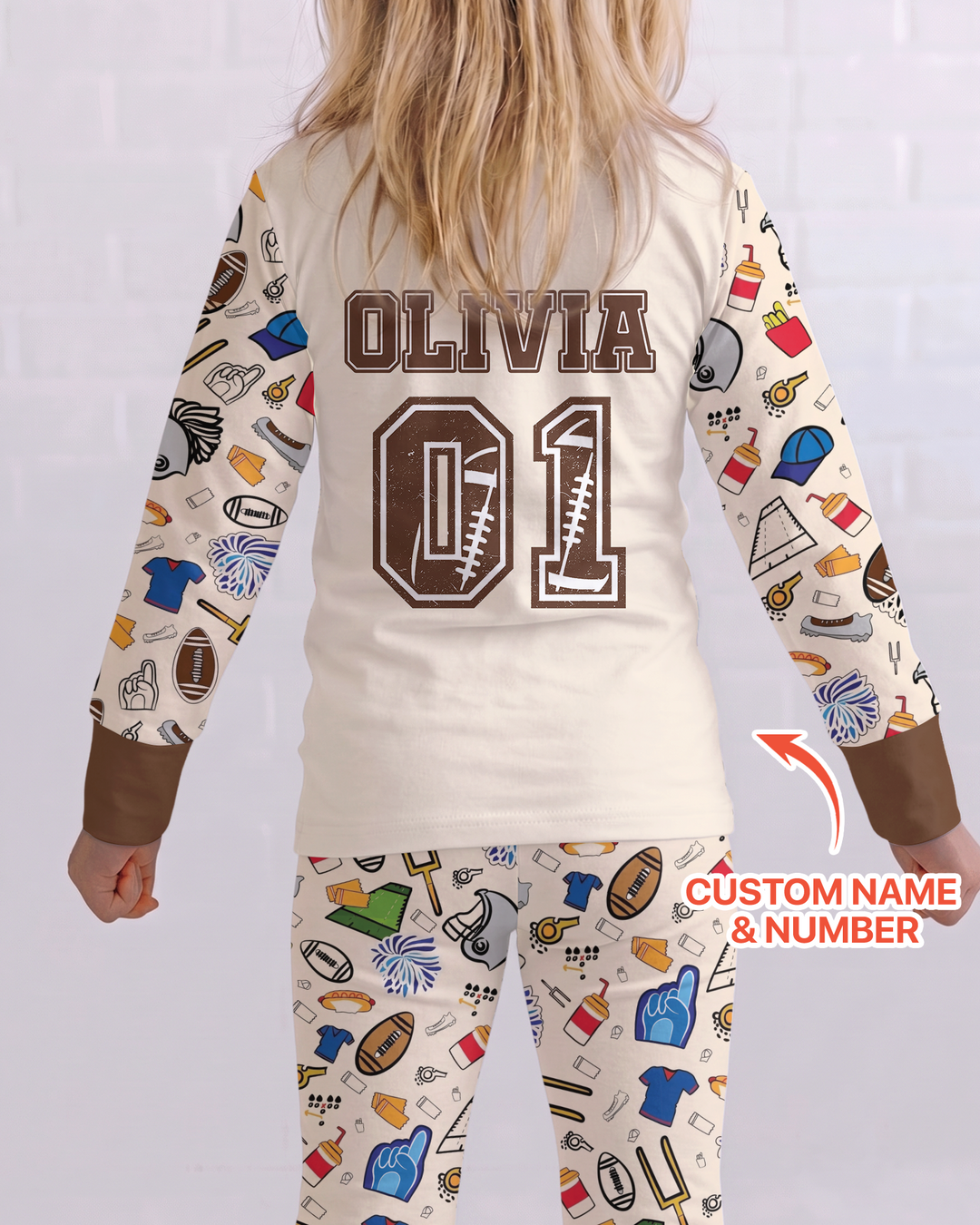 On Sundays We Watch Football With Daddy Family Matching Bamboo Two Piece Long Sleeve Pajama Set