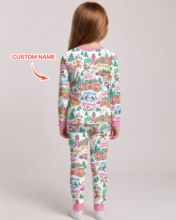 Welcome to North Pole Custom Name Bamboo Two Piece Long Sleeve Pajama Set