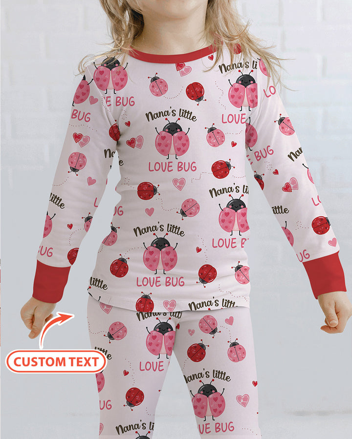 Personalized Grandma's Little Love Bug Bamboo Two Piece Long Sleeve Pajama Set