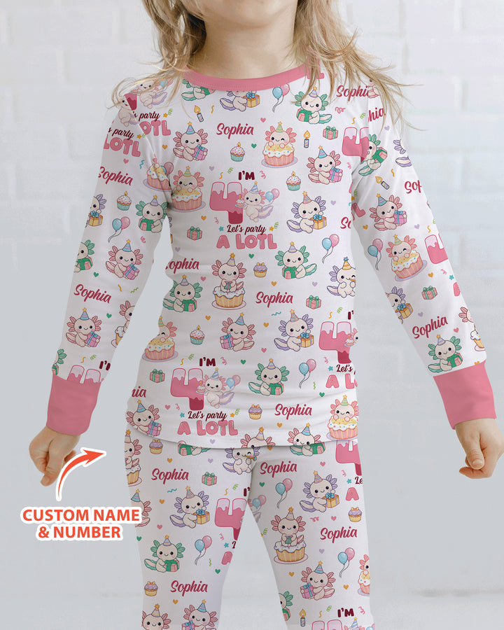 Personalized Birthday Lets Party A Lotl Bamboo Two Piece Long Sleeve Pajama Set